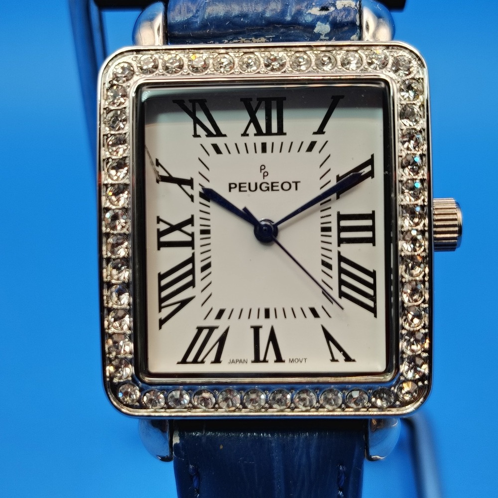 Vintage 2003 Peugot Rectangle Crystal Bezel Japan Movt 34mm Women's Quartz Watch